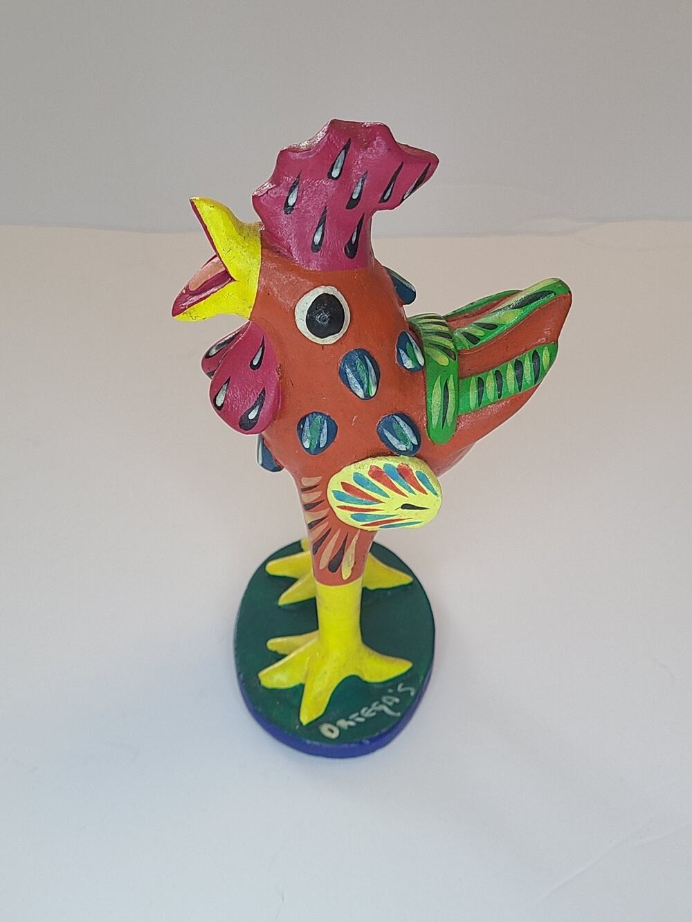 Vintage Ortega's Mexican Folk Art Clay Orange Rooster Figurine -  5 inch